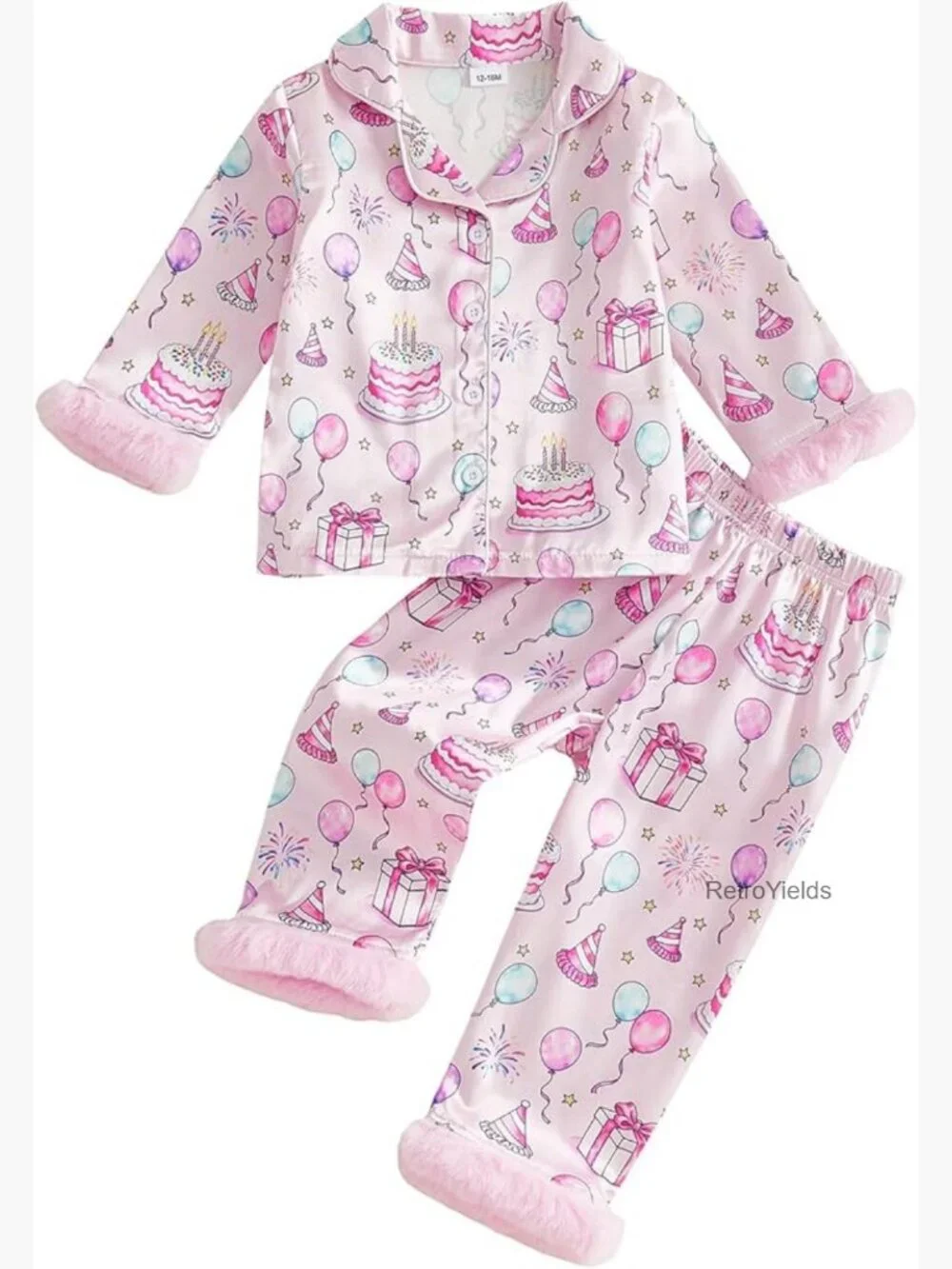 Toddler Girl Satin Pajama Set - Long Sleeve Button Down Top & Pants 2-Piece